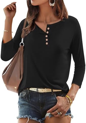 ANRABESS Womens 3/4 Sleeve Tops Henley Shirts Casual Trendy Button T Shirts 2025 Spring Summer Basic Tunic Blouses