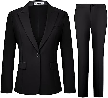 Women's 2 Piece Business Office Suit Lady Peaked Lapel Slim Fit One Button Blazer Jacket and Pants Set