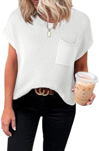 Dokotoo Women's Casual Short Sleeve Loose Tunic Tops Lightweight Knit Spring Pullover Sweater Blouses