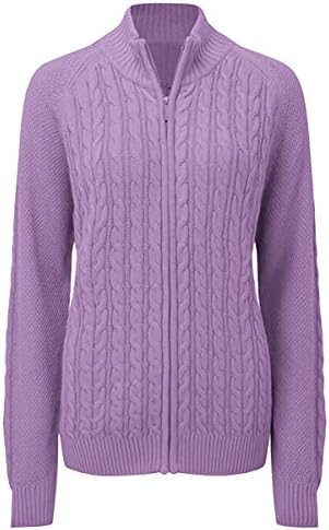 Hongqizo Women's Zipper Cable Knit Sweater Cardigan Long Sleeve Open Front Warm Knit Cardigan Casual Cardigan Knitwear