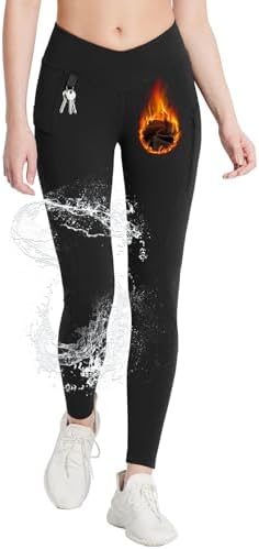 BALEAF Women's Fleece Lined Leggings Thermal Warm Zipper Pockets Hikng Pants Winter Cold Weather Water Resistant High Waisted