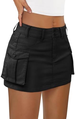 LILLUSORY Women Cargo Mini Skirt Denim Jean Dress with Pocket