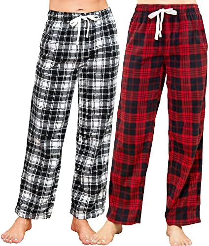 U2SKIIN 2 Pack Women Fleece Pajama Pants, Warm Plaid Lounge Pj Bottoms for Women with Pockets Soft