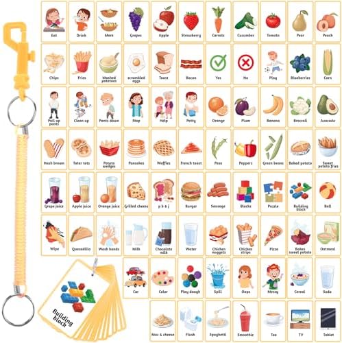 81 Pcs Autism Communication Cards Nonverbal Communication Board Autism Flashcards with Retractable Plastic Spring Cord Keychain Special Needs Speech Delay Autism Materials(Yellow)