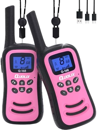 Walkie Talkies for Kids Rechargeable, Toys for Age 5-13 Girls LED Flashlight, VOX, Easy to Use Kids Walkie Talkies Long Range for Christmas Birthday Gifts Indoor and Outdoor Toys (2Pink)
