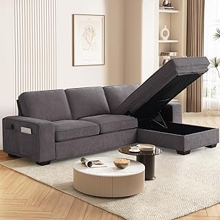 99" Convertible Sectional Sofa Couches for Living Room,Modern L Shaped Couch,Comfy Chenille Cloud Couch with Reversible Storage Chaise,Removable Cushion Cover,USB&Type-c Ports(Dark Gray)