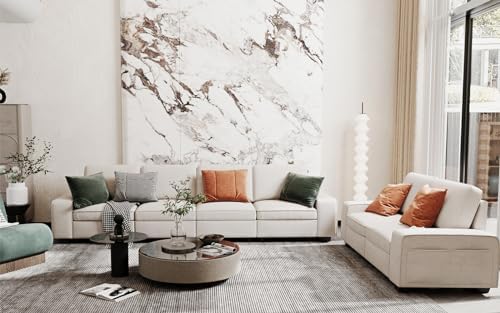SOPAT Beige L Shape Sectional Sofa for Living Room/Office 6 Seater Sofa Sets with Large Storage Space Comfy Chenille Cover (4-Seat Modular Sofa & Loveseat)