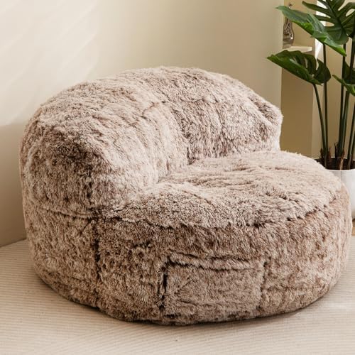 BYBYME Giant Bean Bag Chair, Faux Fur Bean Bag Couch with Filler Large Living Room Bean Bag Chairs for Adults, Big Lazy Sofa Accent Chair with Pocket Floor Chair