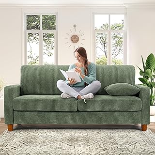 70in Green Sofa, Couches for Living Room 21in Extra Deep Seats, Comfy Corduroy Sofas for Living Room No Tool Assembly, Modern Oversized Love Seat with 2 Pillows, Sofa Couch for Bedroom