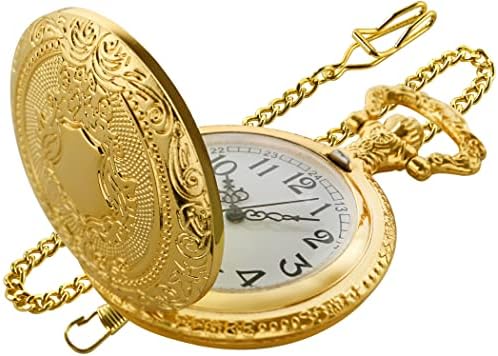 Gold Shield Men's Pocket Watch, Arabic Numeral Digital Scale Men's Quartz Pocket Watch, Men's Quartz Pocket Watches with Chain-Gold
