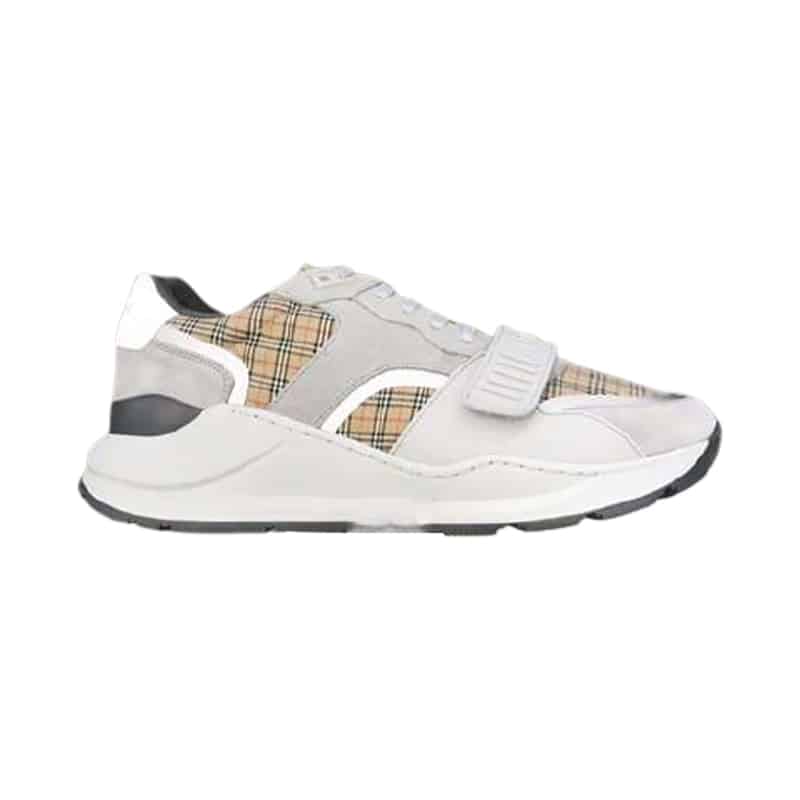 BURBERRY CHECK, SUEDE AND LEATHER SNEAKERS – BBR093