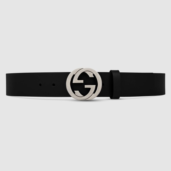 Gucci Black Leather 38MM Belt with Silver Interlocking G