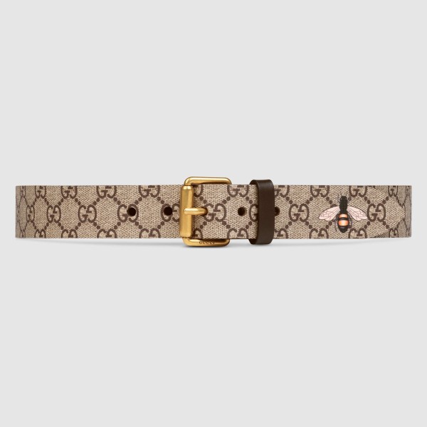 Gucci Beige GG Supreme 38MM Belt with Bee Print