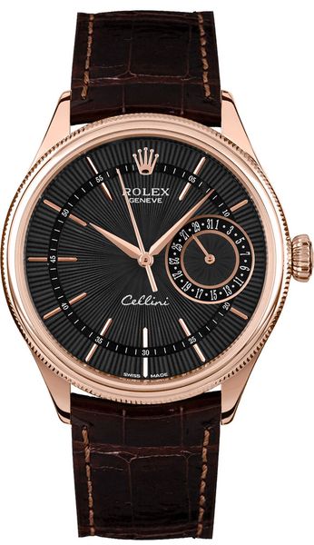Rolex Cellini Date Black Dial 18k Everose Gold Men’s Watch 50515