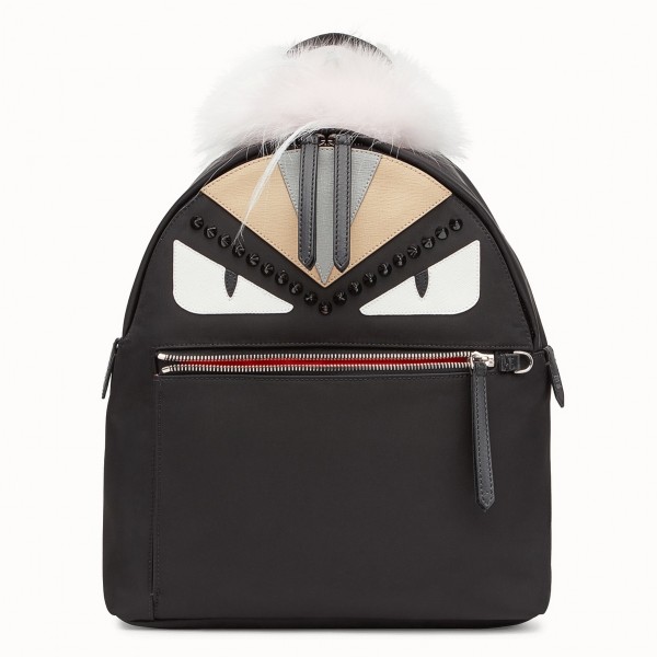 Fendi Black Bag Bugs Eyes Fox Fur Studs Backpack