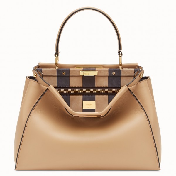 Fendi Beige Peekaboo Medium Bag With Pequin Motif